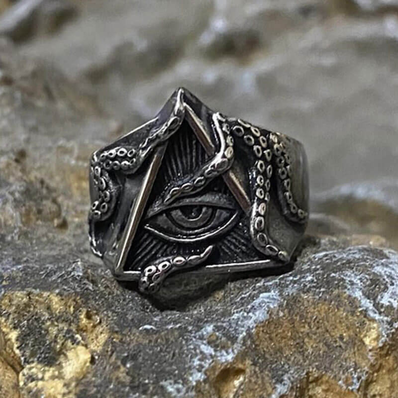 Retro Men's All-Seeing Eye Octopus Ring