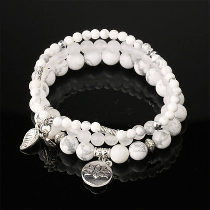 Fashion Three Row Bracelet Natural Stone Crystal Rose Pendant Hand Decoration 6mm Bead Elastic Bracelet