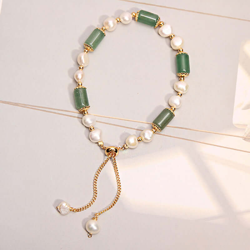 Green Aventurine With Pearl Gemstone Bracelet