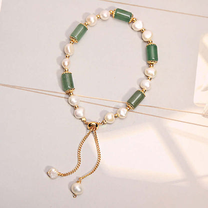 Green Aventurine With Pearl Gemstone Bracelet