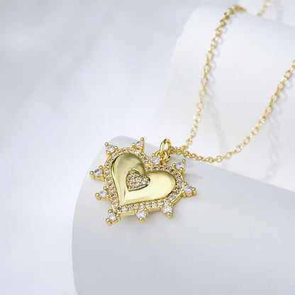 Golden Sun & Heart Pendant Necklace