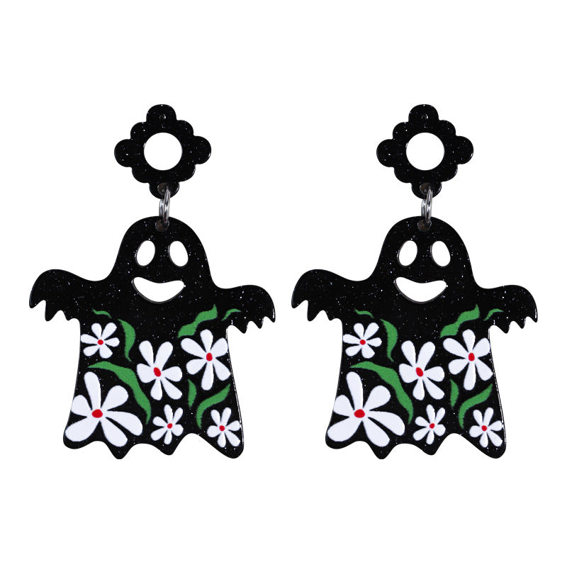 Halloween Funny Acrylic Floral Ghost Earrings