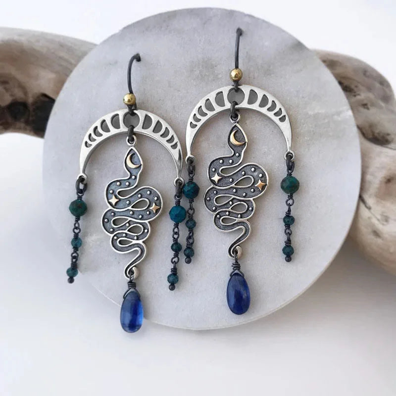 Moon Star Snake Earrings Sapphire Drop Witch Earrings