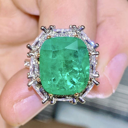 Imitation Natural Cotton Emerald Ring Big Carat Fat Rectangular Green Diamond Color Treasure Ring