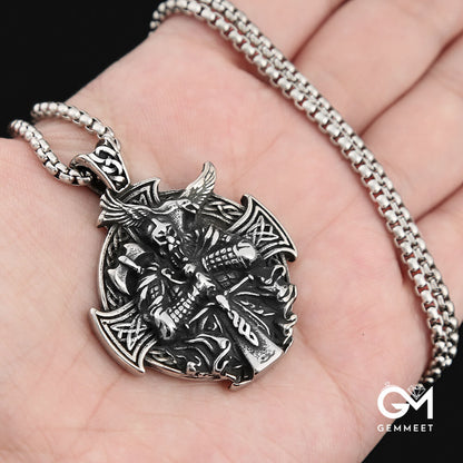 Vintage Stainless Steel Viking Odin Crow Necklace