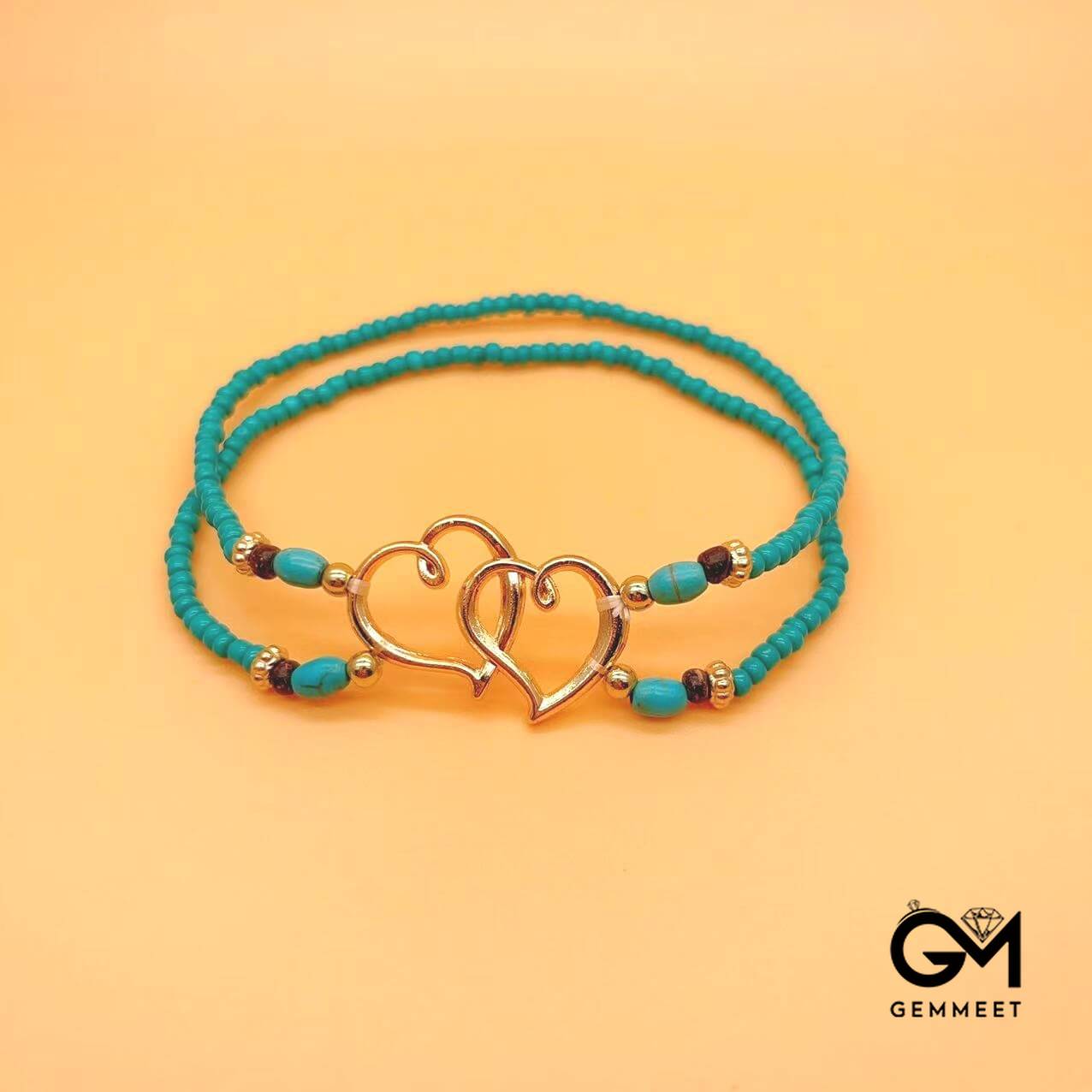 Bead Love Heart To Heart Turquoise Double Anklet