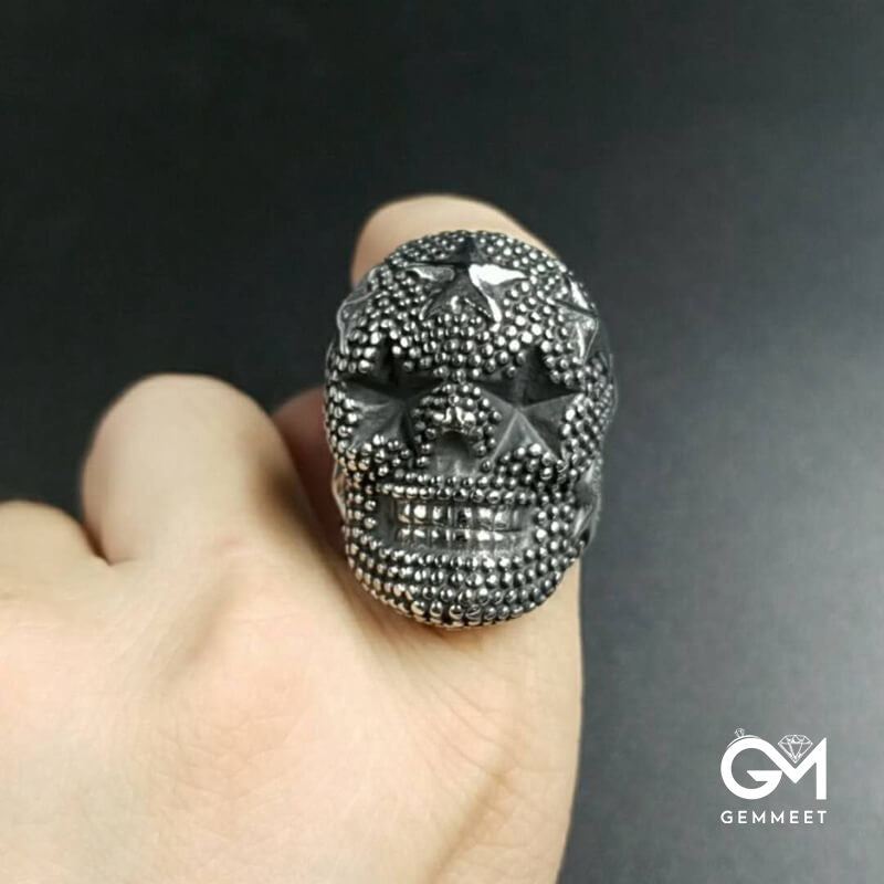 Titanium Steel Spotted Star Skull Ring