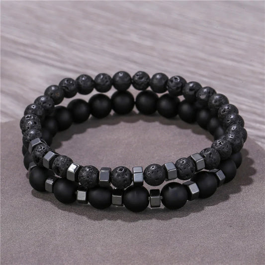 Lava Stone Mens Stretch Set Bracelet