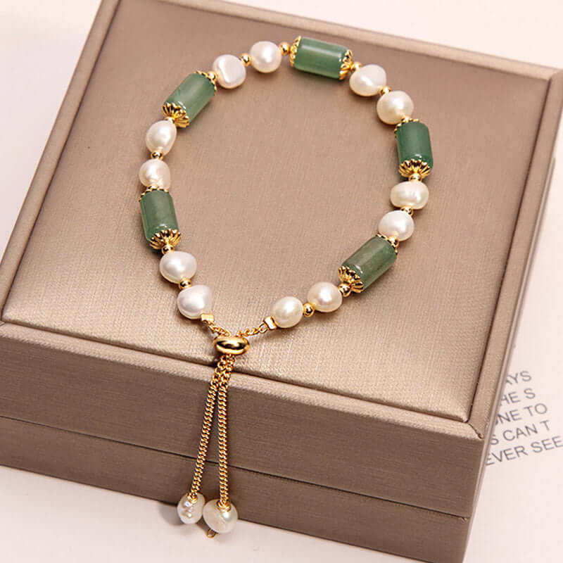 Green Aventurine With Pearl Gemstone Bracelet