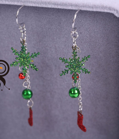 Christmas Present Dusting Onion Powder Openwork Snowflake Earrings