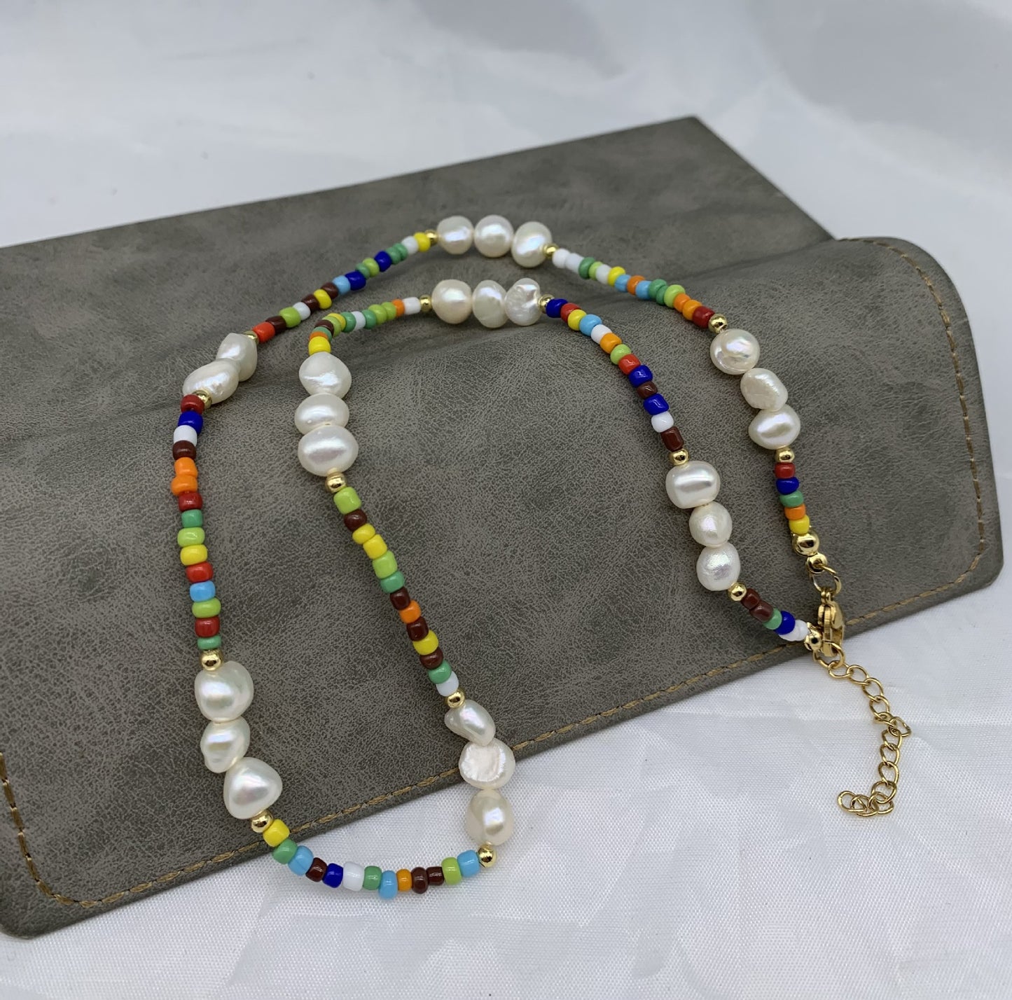 Stained Glass Bead Pearl Necklace