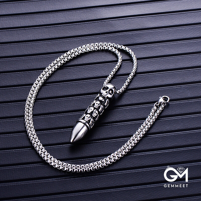 Titanium Steel Bullet Head Ghost Head Necklace