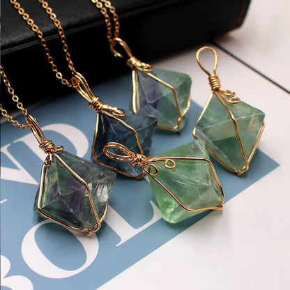 Natural Fluorite Octahedron Gemstone Necklace