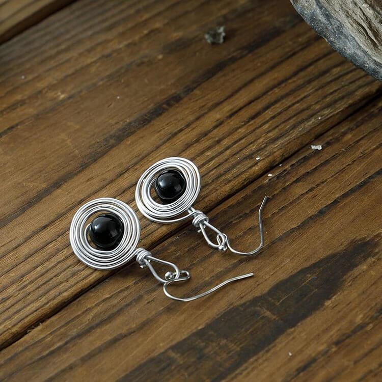 Obsidian Punk Metal Wirewrap Infinity Hoop Earrings