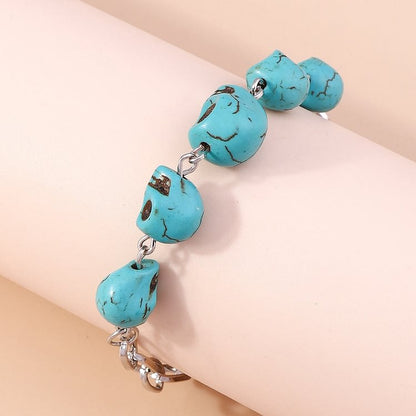 Turquoise Skull Beaded Halloween Bracelet