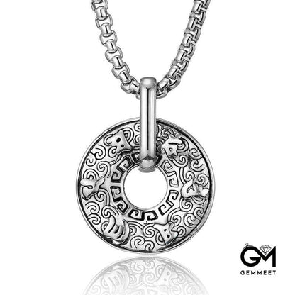 Titanium Steel Six Word Circle Pendant Necklace