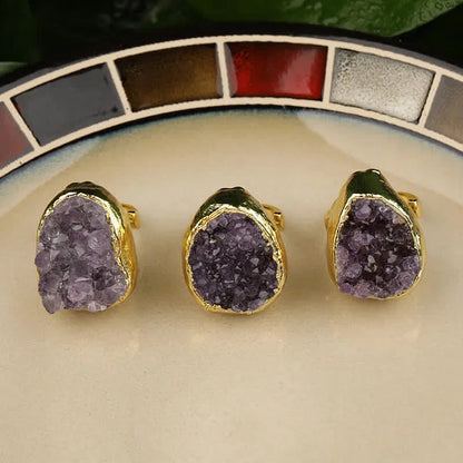 Gold Natural Amethyst Adjustable Gemstone Ring