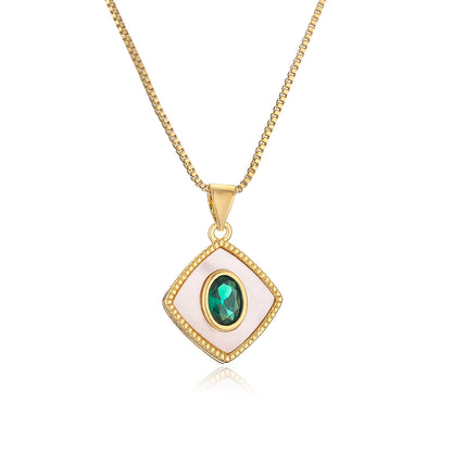 Green Stone Fritillaria Cushion Type Pendant Necklace