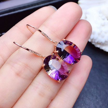 Brilliant Purple Citrine Drop Earrings Expertly Inlaid Tourmaline Earrings