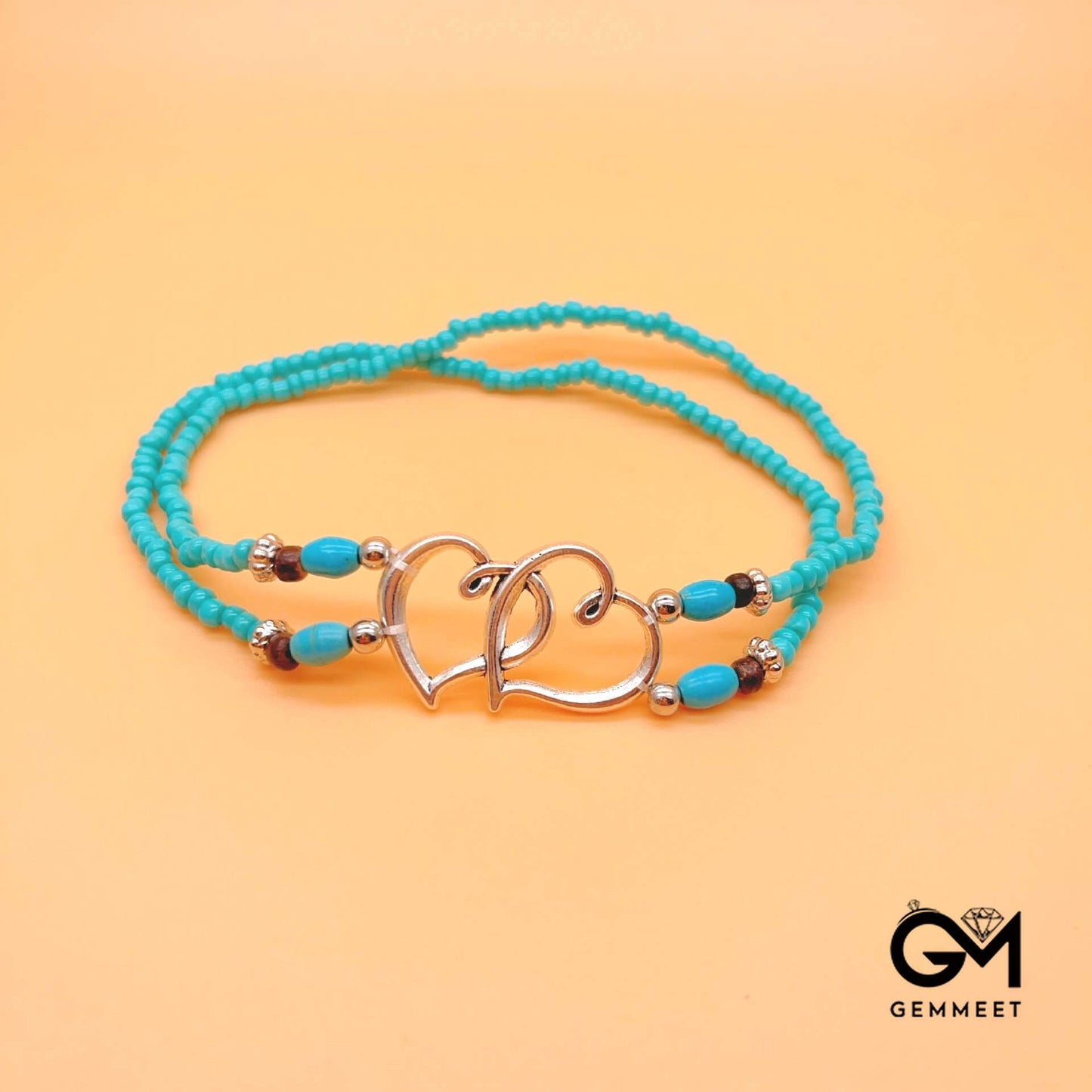 Bead Love Heart To Heart Turquoise Double Anklet