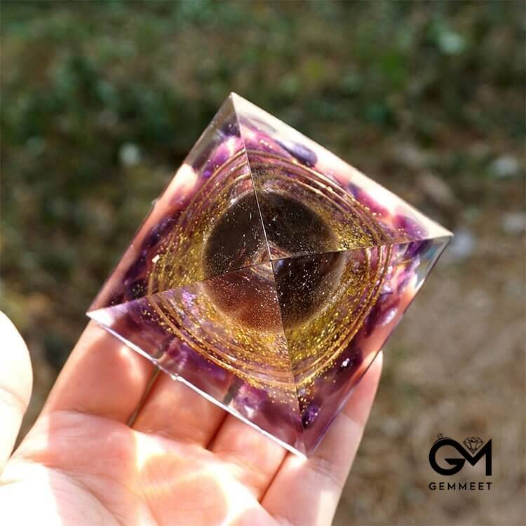 Tiger Eye Crystal Ball with Amethyst Orgone Pyramid