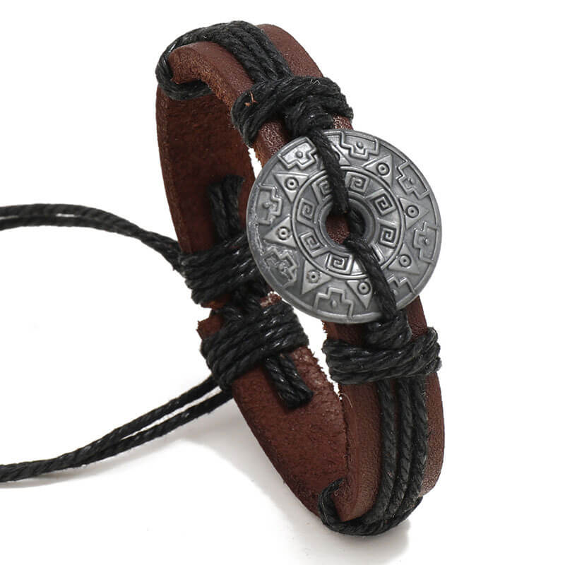 Alien Rune Hand-woven Alloy Vintage Leather Bracelet