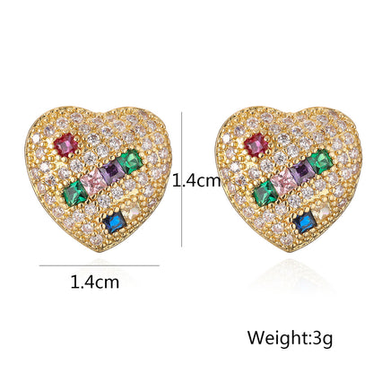 Color Stones Heart & J Shape Stud Earrings