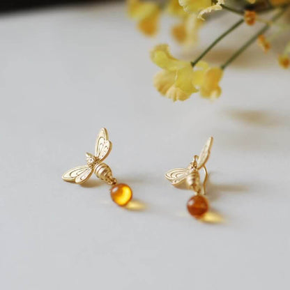 Bee Topaz Honey Drop Amber Earrings & Necklace