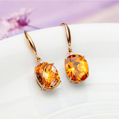 Gold Plated Citrine Zircon Earrings Luxury Earrings For Women