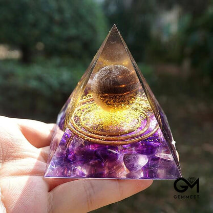 Tiger Eye Crystal Ball with Amethyst Orgone Pyramid