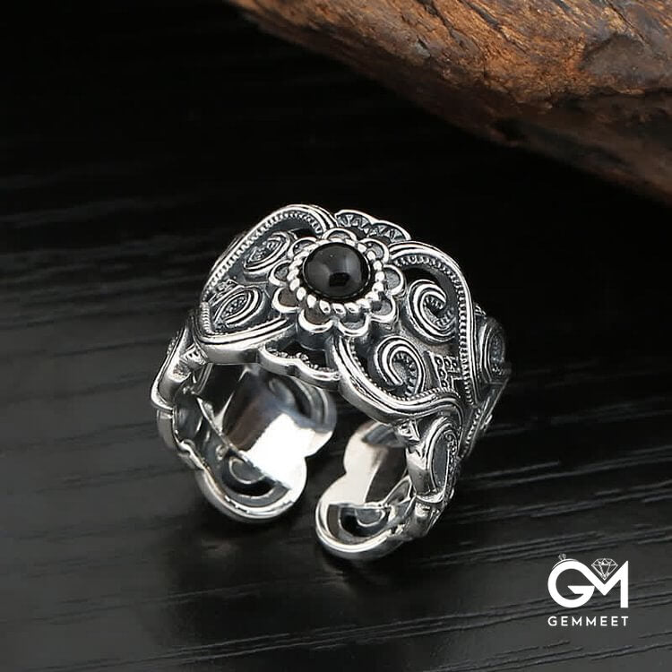 Ethnic Black Onyx Pattern Ring