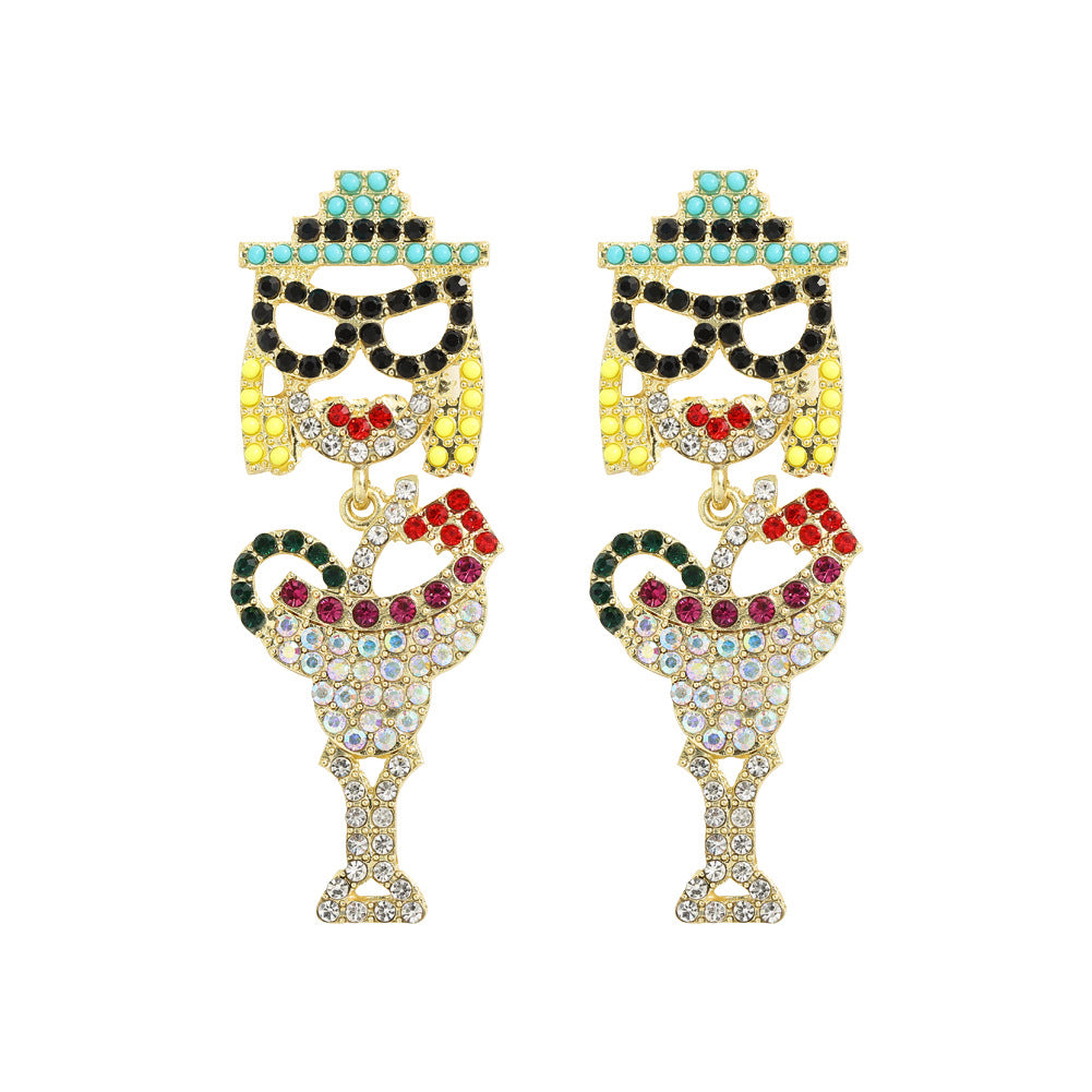 Cartoon Character Cute Long Alloy Inlaid Zircon Sparkling Earrings