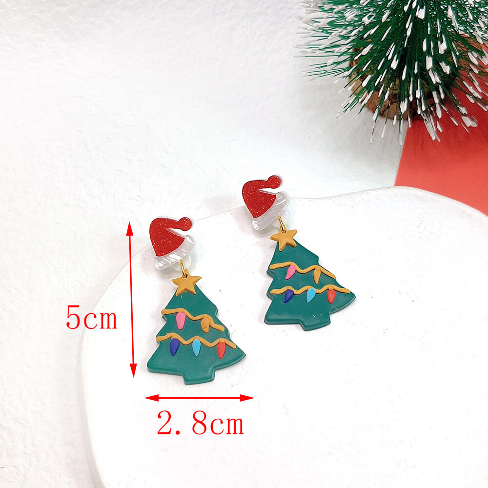 Christmas Earrings Ornament Plaid Geometric Snowman Stud Earrings