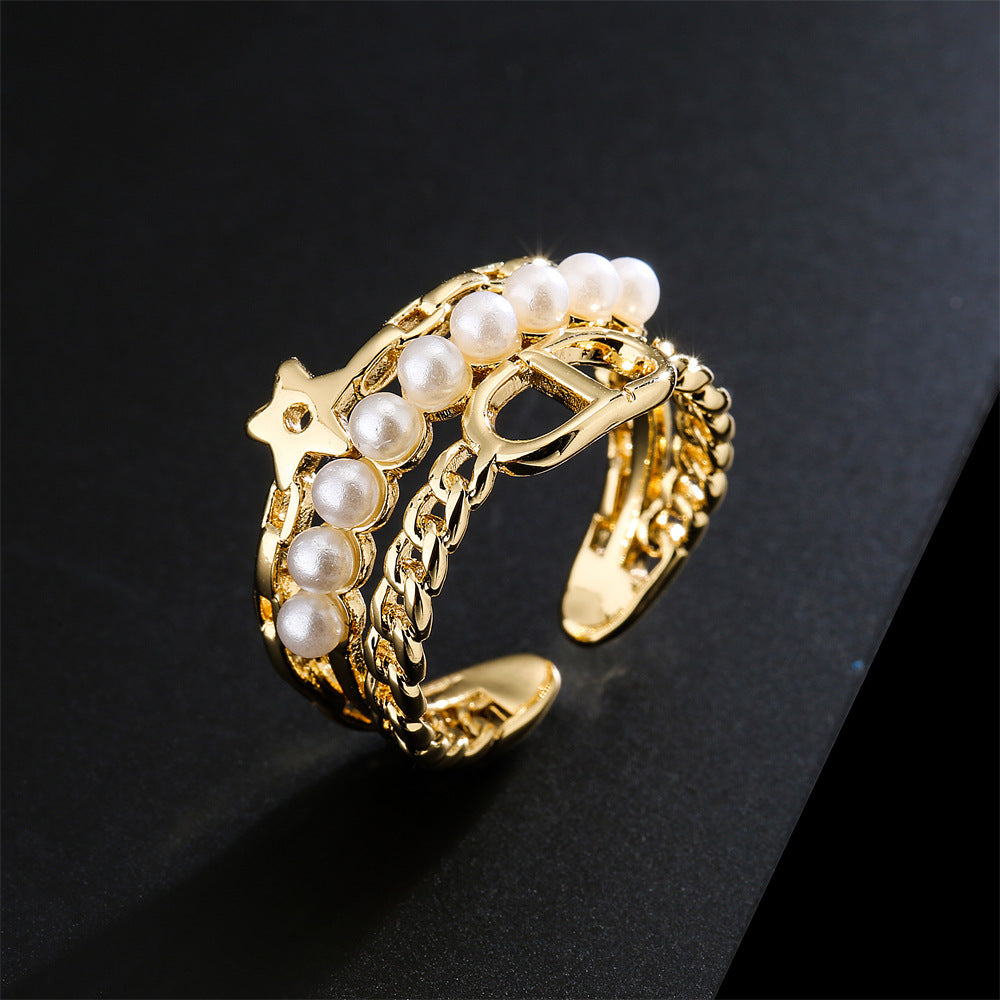 3 Layers Star Totem Full Stones Pearl Ring