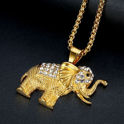 HIPHOP Jewelry Gold Plated Zircon Elephant Pendant