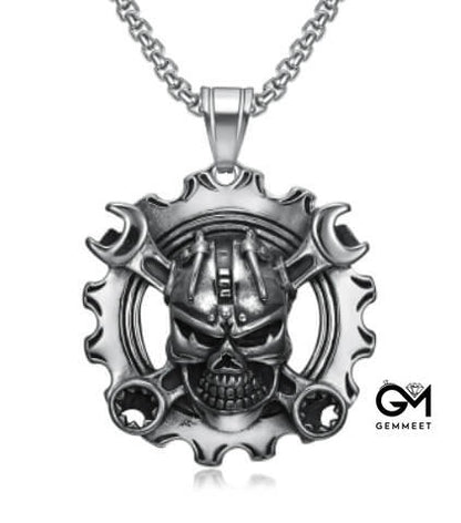 Skull Men's Double Gun Skull Necklace