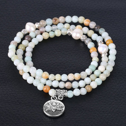 Pearl Rosary Bracelet Lotus Natural Semi-Precious Stone Beads Multilayer Bracelet