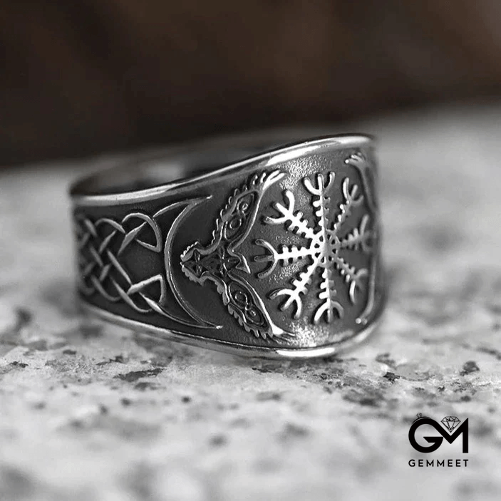 Viking Compass Vintage Graffiti Ring