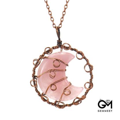 Crystal Agate Moon Pendant Necklace