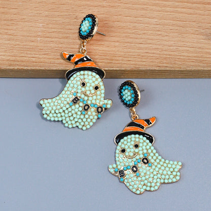 Halloween Cute and Funny Little Ghost Rice Bead Alloy Earrings