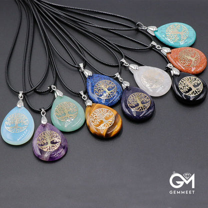 Crystal Tree of Life Water Drop Yoga Pendant