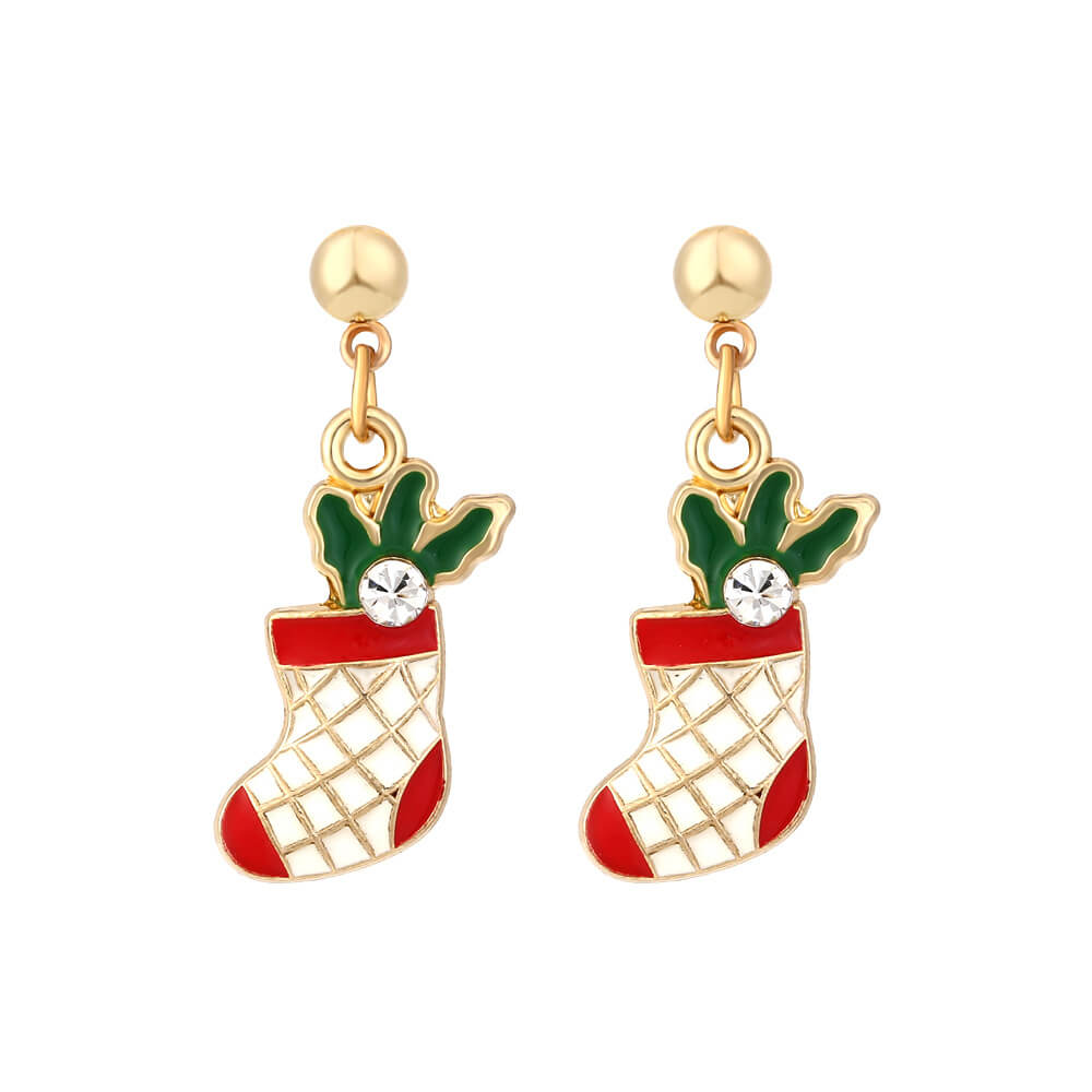 Christmas Boots Earrings Simple All-match Alloy Drop Oil Inlaid Zircon Christmas Socks Personality Cute Earrings