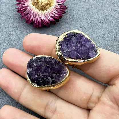 Gold Natural Amethyst Adjustable Gemstone Ring