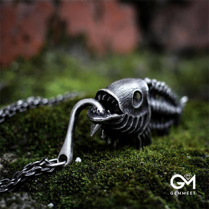 Dark Fishing Bone Halloween Pendant Necklace