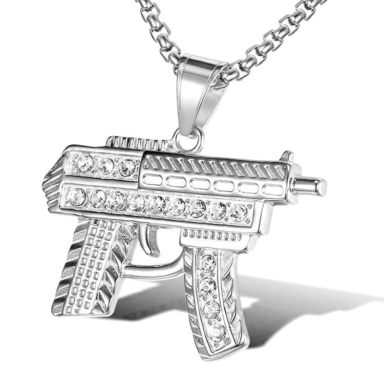 Hip Hop Jewelry Gold Plated Zircon Submachine Gun Pendant