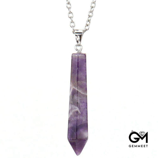 Amethyst Hexagon Pointy Pyramid Yoga Pendant Necklace