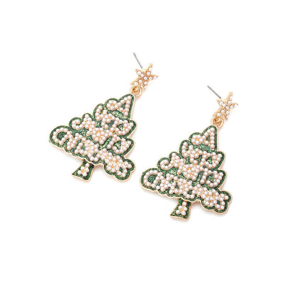 Christmas Earrings Imitation Pearl Star Alphabet Christmas Tree Earrings Fashion Alloy Oil Drip Earrings