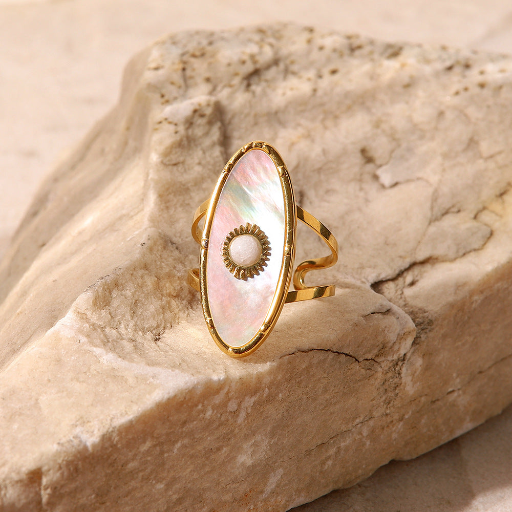 French Vintage Natural Stone Horse Eye Shape Ring