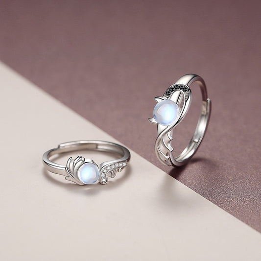 Angel Devil Moonstone Couple Ring