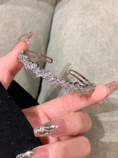 Glitter Crushing Sense Irregular Diamond-encrusted Zircon Open Alloy Bracelet